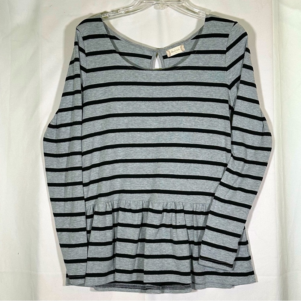 Altar'd State  Long Sleeved‎ Black and Gray Striped Peplum Top Women's sz Small